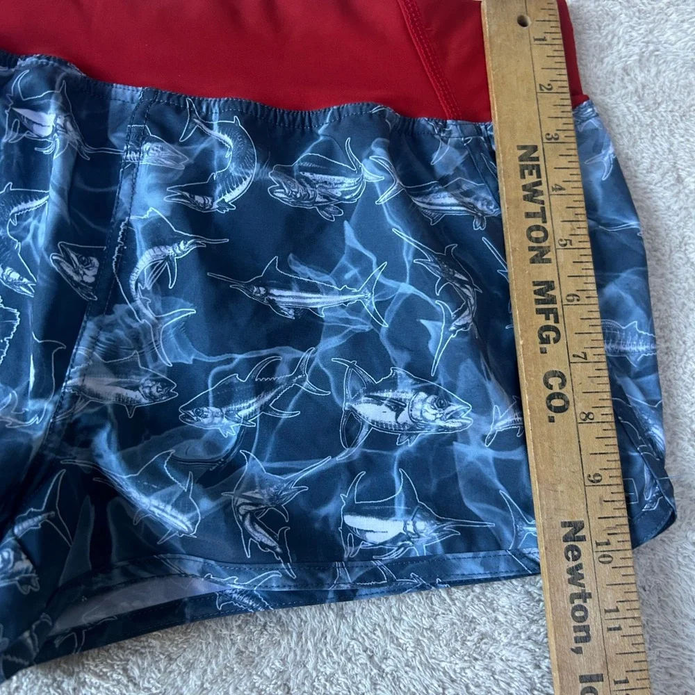 Pelagic Bali Active Shorts Oceanflex Size Medium Fish Print Hydro-Repel Red